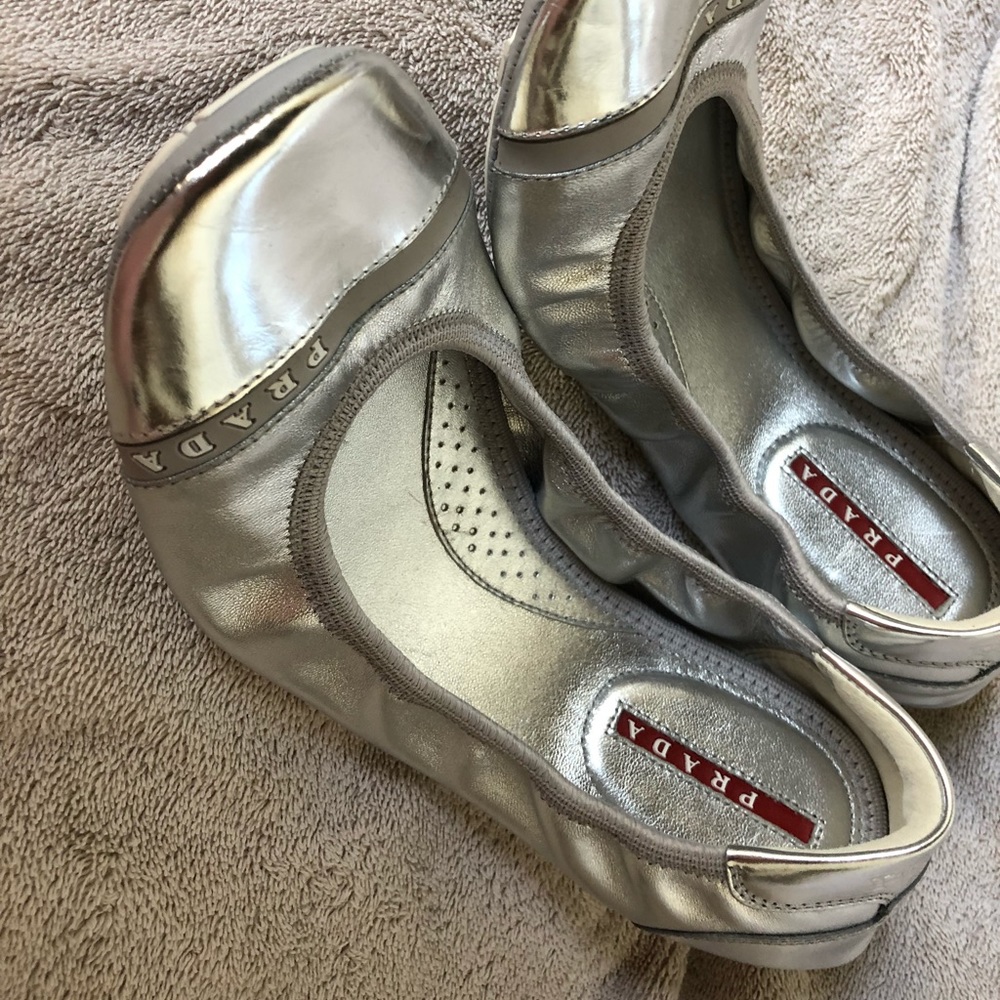 Prada silver ballet flats